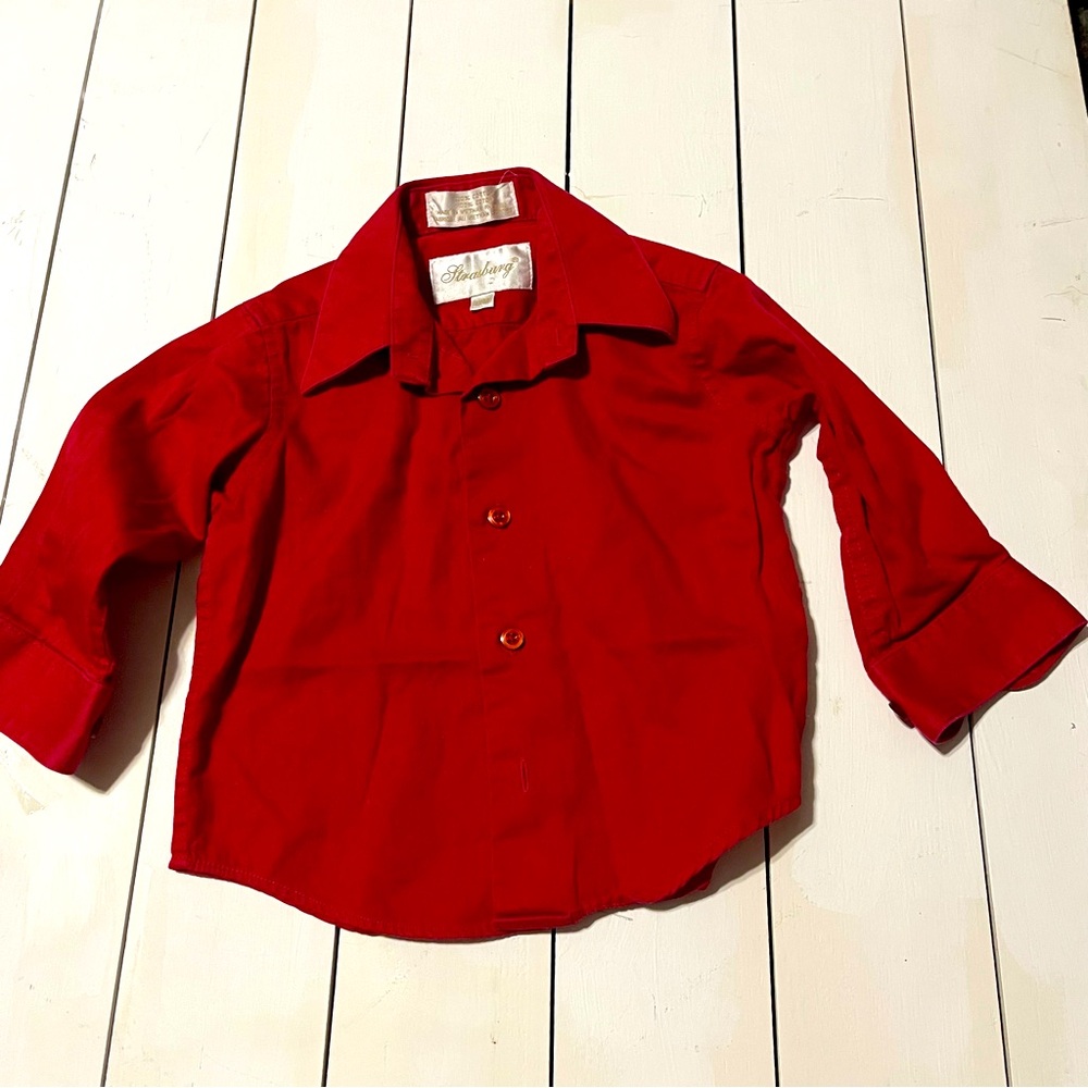 Red Strasburg button-up shirt #preppy. Size 12 months